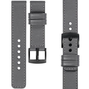 moVear Prestige C1 Skórzany pasek 20mm do zegarka | Szary, szare przeszycie [rozmiary XS-XXL i klamra do wyboru]