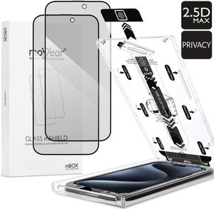 2 szt. | moVear mBOX GLASS mSHIELD 2.5D MAX privacy do Apple iPhone 15 Pro Max (6.7") (Anty spy, z Aplikatorem)