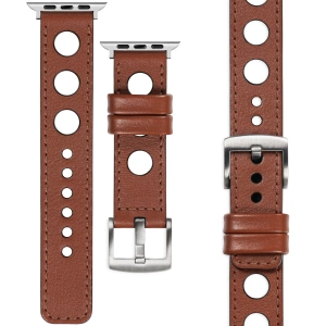 moVear Prestige R1 Skórzany pasek 24mm do Apple Watch 10 / 9 / 8 / 7 / 6 / 5 / 4 / SE (46/45/44mm) & Ultra (49mm) | Brązowy, brązowe przeszycie [rozmiary XS-XXL i klamra do wyboru]
