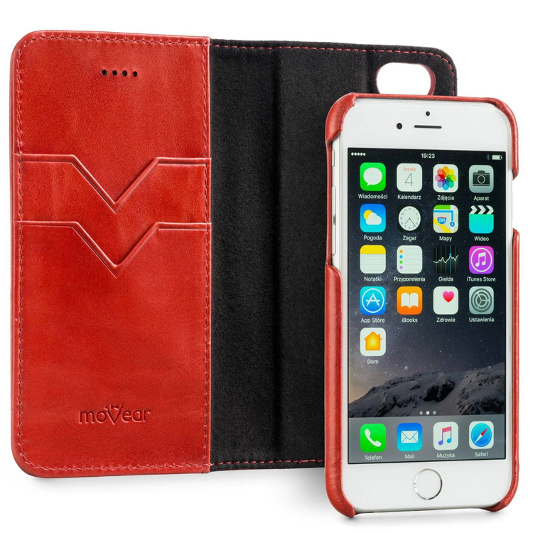 moVear multiCover W Skórzane Etui 3w1 do Apple iPhone 6 / 6s | Portfel, Wallet | Skóra Vintage | Czerwony