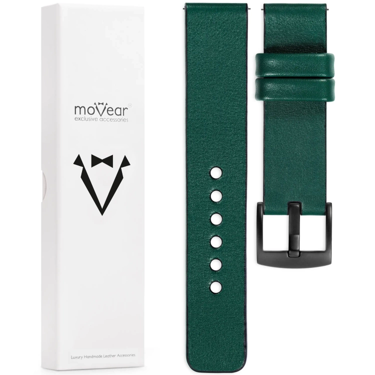 moVear Prestige S1 Skórzany pasek 22mm do Xiaomi Watch S1 / Mi Watch / Amzfit | Zielony butelkowy [rozmiary XS-XXL i klamra do wyboru]
