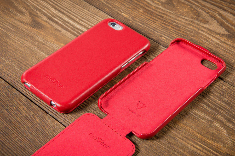 moVear flipDown C Skórzane Etui do Apple iPhone 6 / 6s | Skóra Gładka | Czerwony