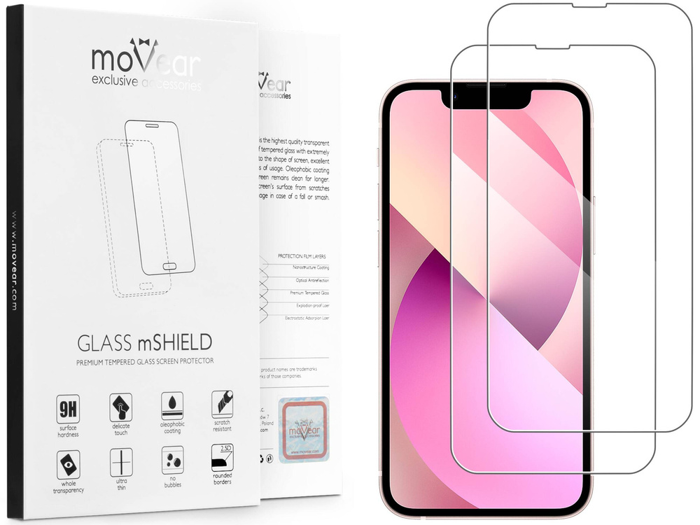 2 szt. | moVear GLASS mSHIELD 2.5D do Apple iPhone 13 Mini (5.4") (kompatybilne z etui)