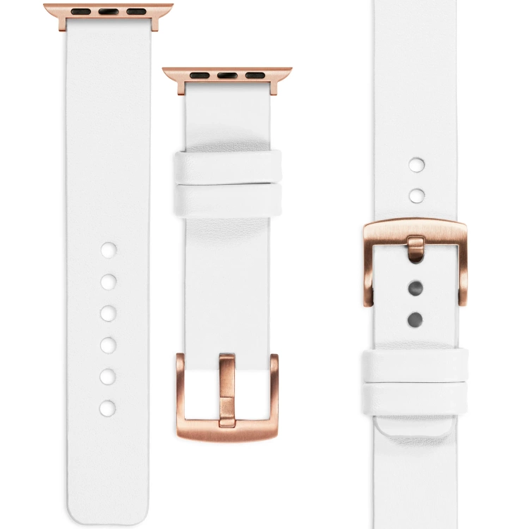 moVear Prestige S1 Skórzany pasek 22mm do Apple Watch 10 / 9 / 8 / 7 / 6 / 5 / 4 / SE (42/41/40mm) | Biały [adapter i klamra do wyboru]