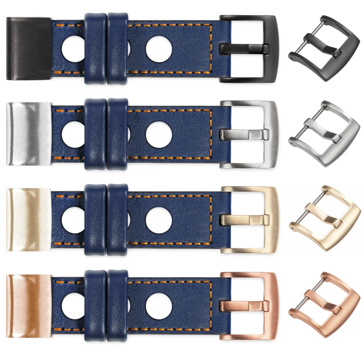 moVear Prestige R1 Skórzany pasek do Garmin QuickFit 22mm (Fenix / Forerunner / Epix / Instinct / Enduro / Quatix / MARQ - 47/45mm) | Granatowy, pomarańczowe przeszycie [rozmiary XS-XXL i klamra do wyboru]