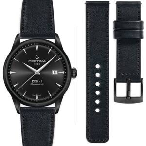 moVear Prestige C1 Skórzany pasek 20mm do Certina DS-1 C029.807.33.051.00 | Czarny, czarne przeszycie [rozmiary XS-XXL]