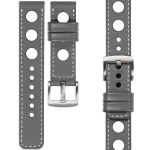 moVear Prestige R1 Skórzany pasek 20mm do zegarka | Szary, białe przeszycie [rozmiary XS-XXL i klamra do wyboru]
