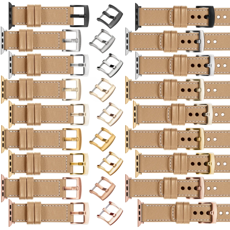 moVear Prestige C1 Skórzany pasek 22mm do Apple Watch 10 / 9 / 8 / 7 / 6 / 5 / 4 / SE (42/41/40mm) | Cappuccino, białe przeszycie [rozmiary XS-XXL i klamra do wyboru]