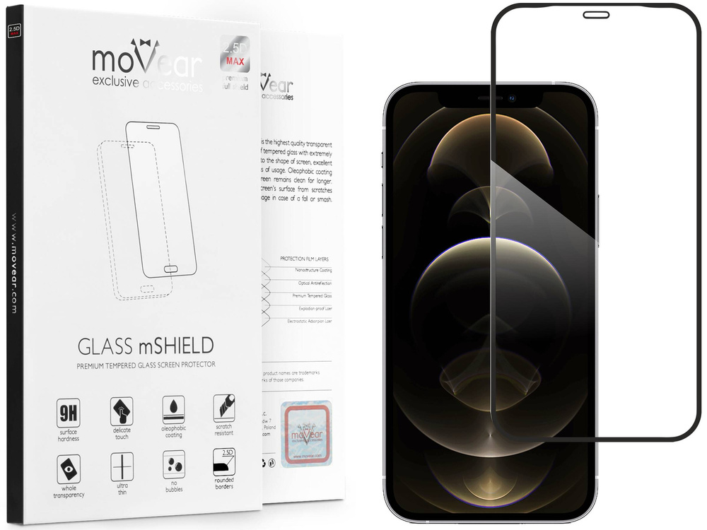 moVear GLASS mSHIELD 2.5D MAX do Apple iPhone 12 Pro Max (6.7") (kompatybilne z etui)