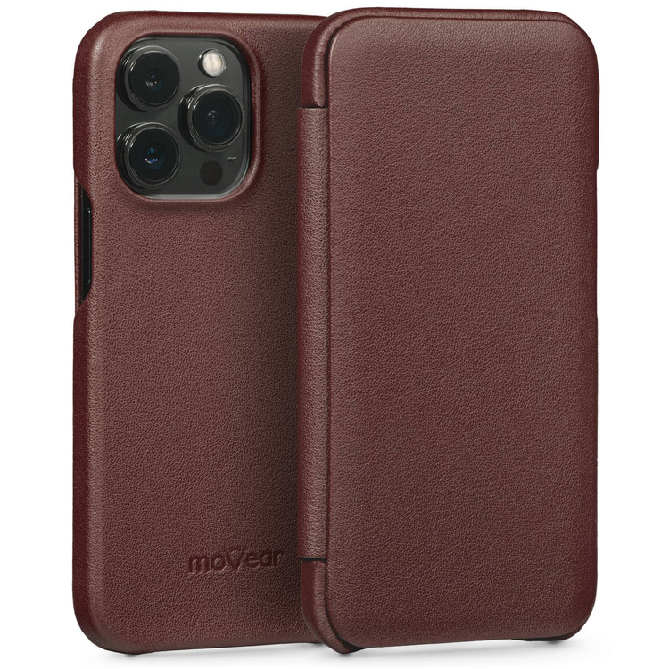 moVear flipSide S skórzane etui do Apple iPhone 13 Pro (6.1") | Skóra naturalna nappa (Ciemnobrązowa)