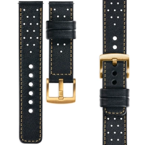 moVear Prestige R2 Skórzany pasek 24mm do zegarka | Czarny, złote przeszycie [rozmiary XS-XXL i klamra do wyboru]