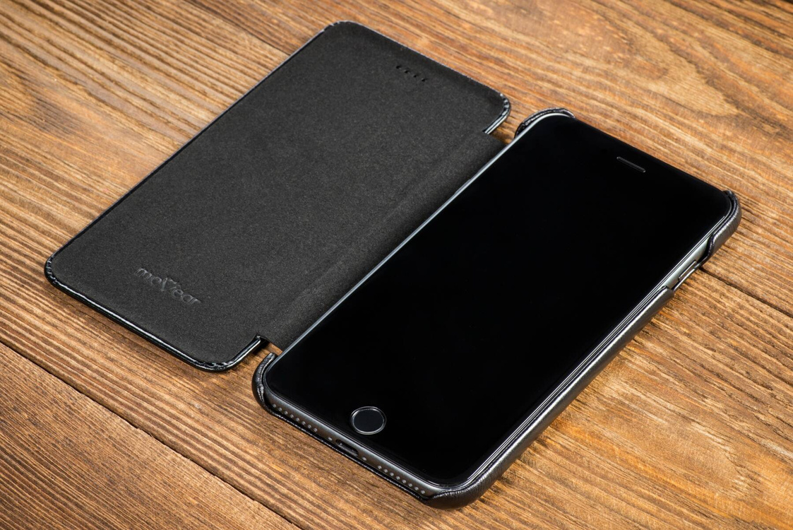 moVear flipSide S skórzane etui do Apple iPhone 8 Plus / 7 Plus (5.5") | Skóra naturalna vintage (Czarna)