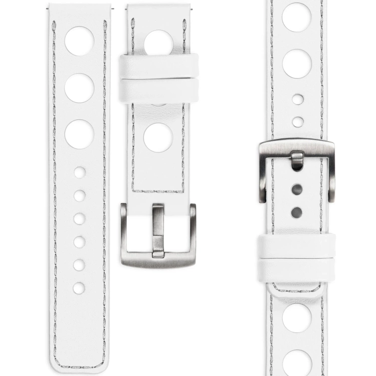 moVear Prestige R1 Skórzany pasek 20mm do zegarka | Biały, srebrne przeszycie [rozmiary XS-XXL i klamra do wyboru]