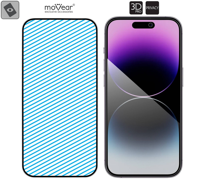 2 szt. | moVear GLASS mSHIELD 3D PRO privacy do Apple iPhone 14 Pro Max (6.7") | (Prywatyzujące)