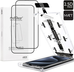 2 szt. | moVear mBOX GLASS mSHIELD 2.5D MAX MATT do Apple iPhone 15 Pro Max (6.7") (Antyrefleksyjne, kompatybilne z etui, z Aplikatorem)