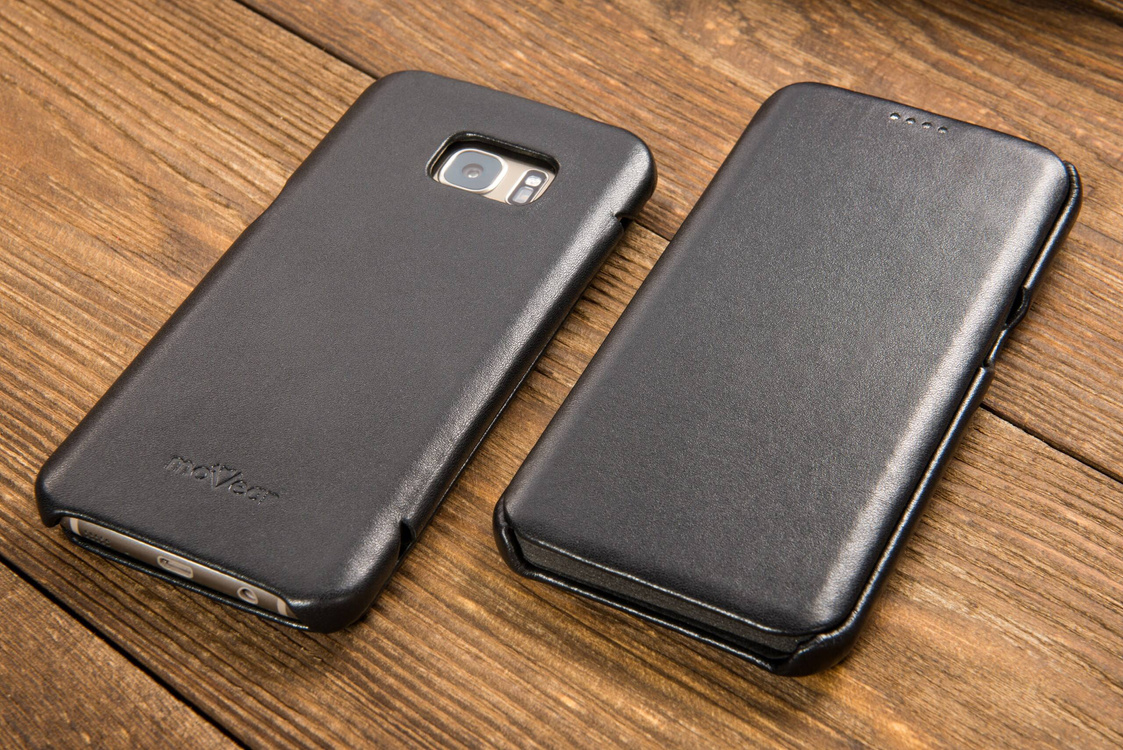 moVear flipSide S skórzane etui do Samsung Galaxy S7 edge (5.5") | Skóra naturalna gładka (Czarna)