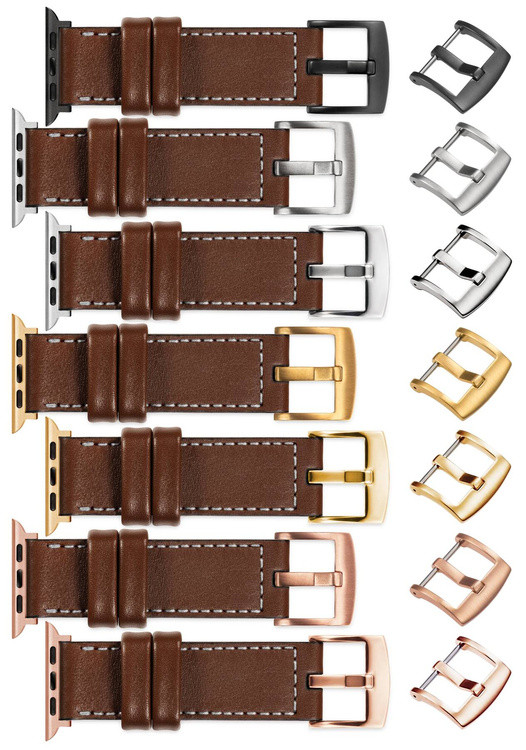moVear Prestige CW1 Szeroki skórzany pasek 22mm do Apple Watch 10 / 9 / 8 / 7 / 6 / 5 / 4 / SE (46/45/44mm) & Ultra (49mm) | Ciemnobrązowy, ciemnobrązowe przeszycie [rozmiary XS-XXL i klamra do wyboru]