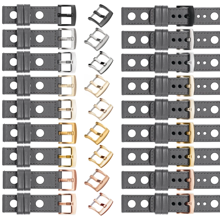 moVear Prestige R1 Skórzany pasek 18mm do zegarka | Szary, grafitowe przeszycie [rozmiary XS-XXL i klamra do wyboru]