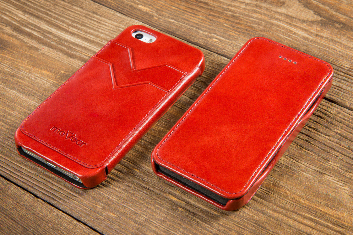 moVear flipSide C+ Skórzane Etui do Apple iPhone SE / 5s / 5 | Skóra Vintage | Czerwony
