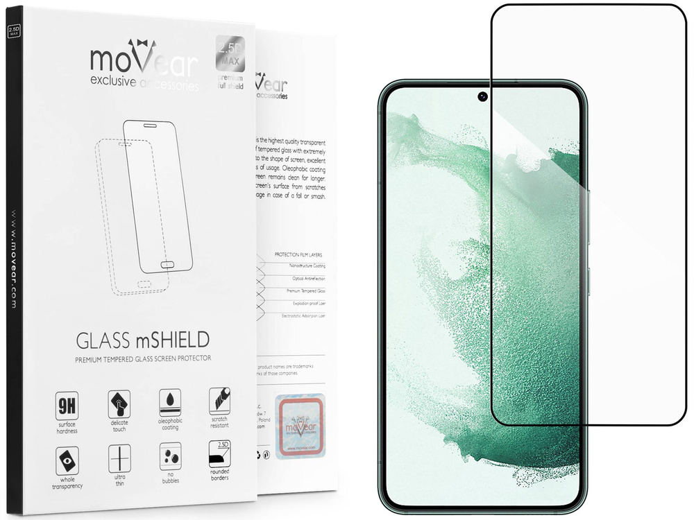 moVear GLASS mSHIELD 2.5D MAX do Samsung Galaxy S22+ (Plus) (6.6") (kompatybilne z etui)