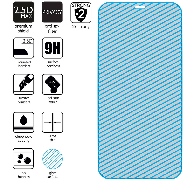 moVear GLASS mSHIELD 2.5D MAX privacy do Apple iPhone 12 Pro Max (6.7") (Prywatyzujące, kompatybilne z etui)