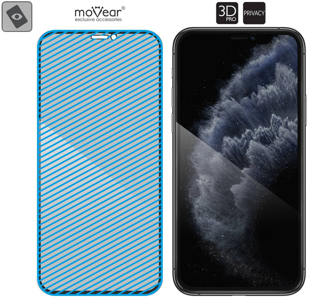 2 szt. | moVear GLASS mSHIELD 3D PRO privacy do Apple iPhone 11 Pro / Xs / X (5.8") | (Prywatyzujące)