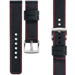 moVear Prestige C1 Skórzany pasek 18mm do zegarka | Czarny, czerwone przeszycie [rozmiary XS-XXL i klamra do wyboru]