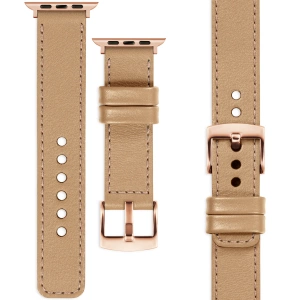 moVear Prestige C1 Skórzany pasek 20mm do Apple Watch 10 / 9 / 8 / 7 / 6 / 5 / 4 / SE (42/41/40mm) | Cappuccino, różowe złoto przeszycie [rozmiary XS-XXL i klamra do wyboru]