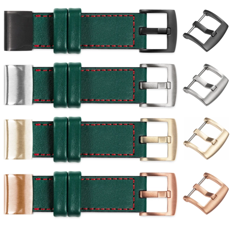 moVear Prestige C1 Skórzany pasek do Garmin QuickFit 22mm (Fenix / Forerunner / Epix / Instinct / Enduro / Quatix / MARQ - 47/45mm) | Zielony butelkowy, czerwone przeszycie [rozmiary XS-XXL i klamra do wyboru]