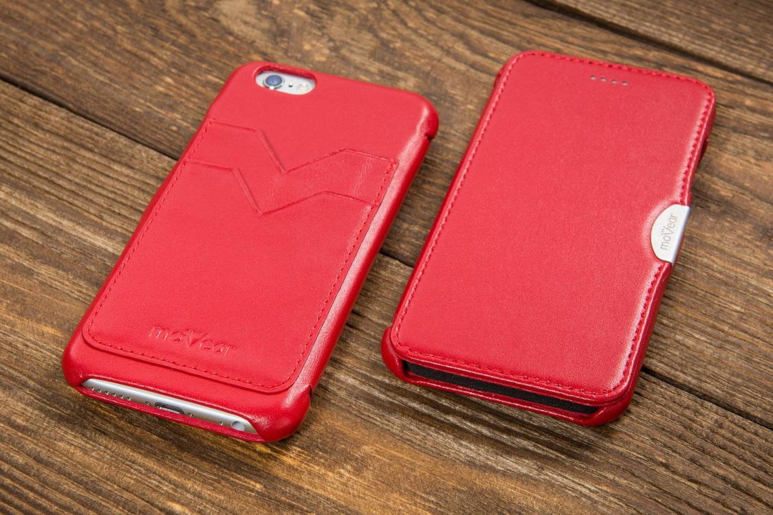 moVear flipSide C+ Skórzane Etui do Apple iPhone 6 / 6s | Skóra Gładka | Czerwony