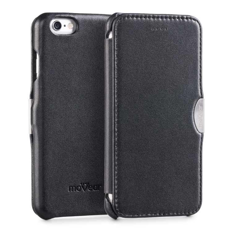 moVear flipSide C skórzane etui do Apple iPhone 6 / 6s (4.7") | Skóra naturalna gładka (Czarna)