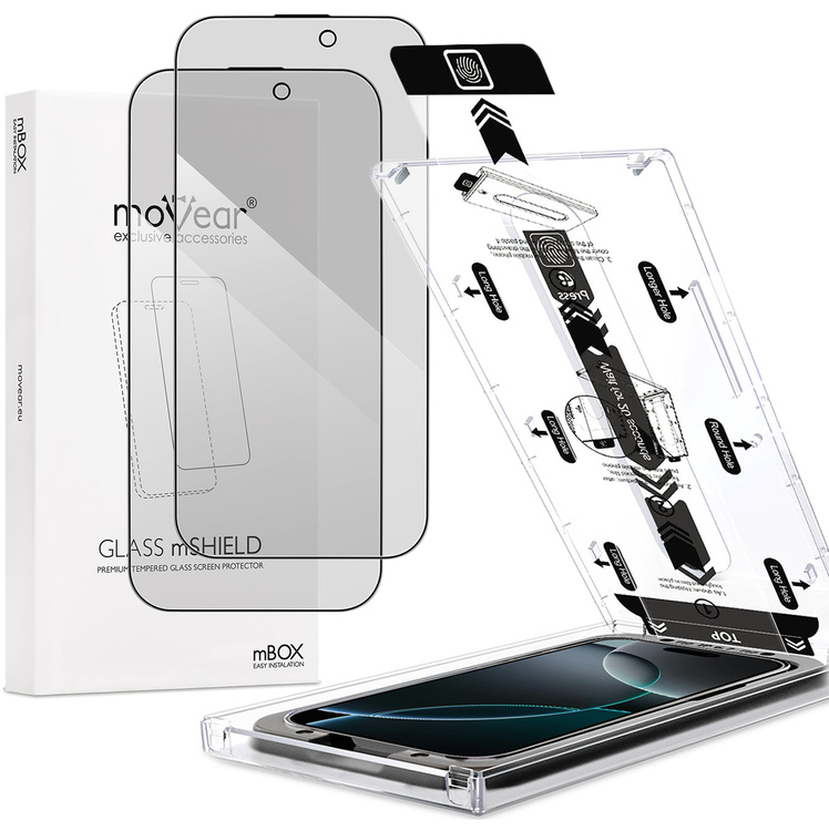 2 szt. | moVear mBOX GLASS mSHIELD 2.5D MAX privacy do Apple iPhone 17 Pro Max / 16 Pro Max (6.9") (Anty spy, z Aplikatorem)