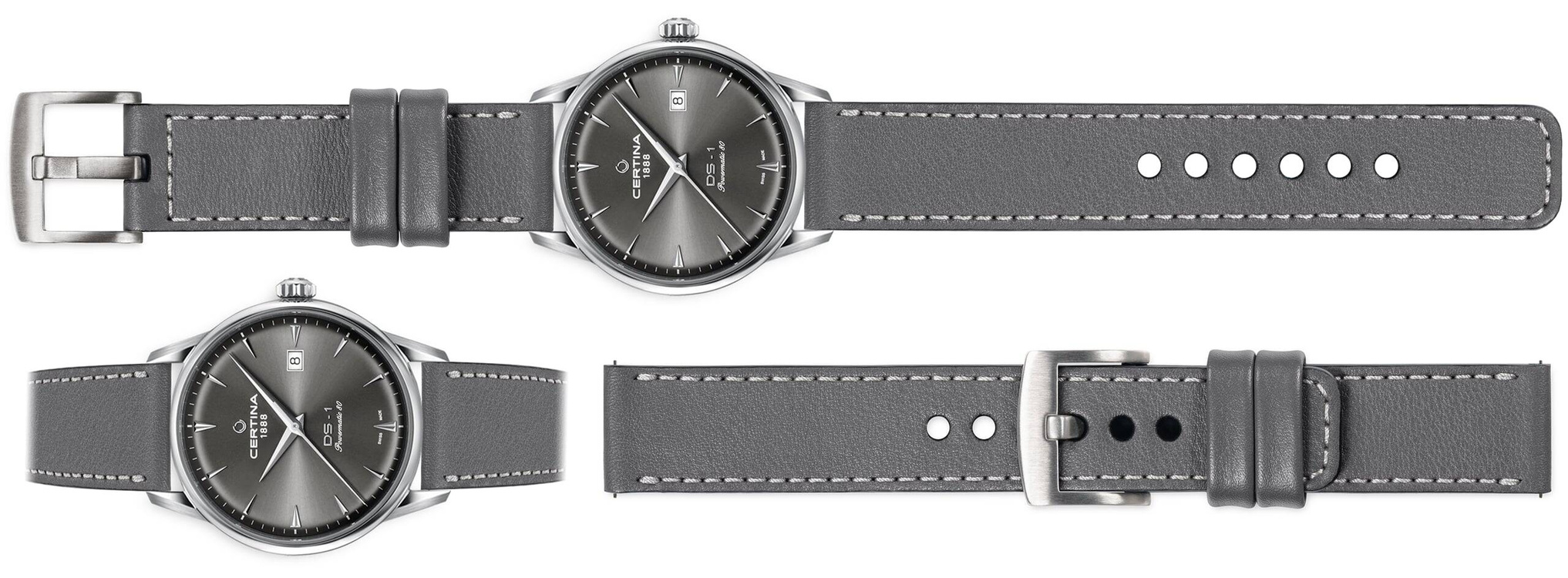 moVear Prestige C1 Skórzany pasek 20mm do Certina DS-1 C029.807.11.081.02 | Szary, srebrne przeszycie [rozmiary XS-XXL]