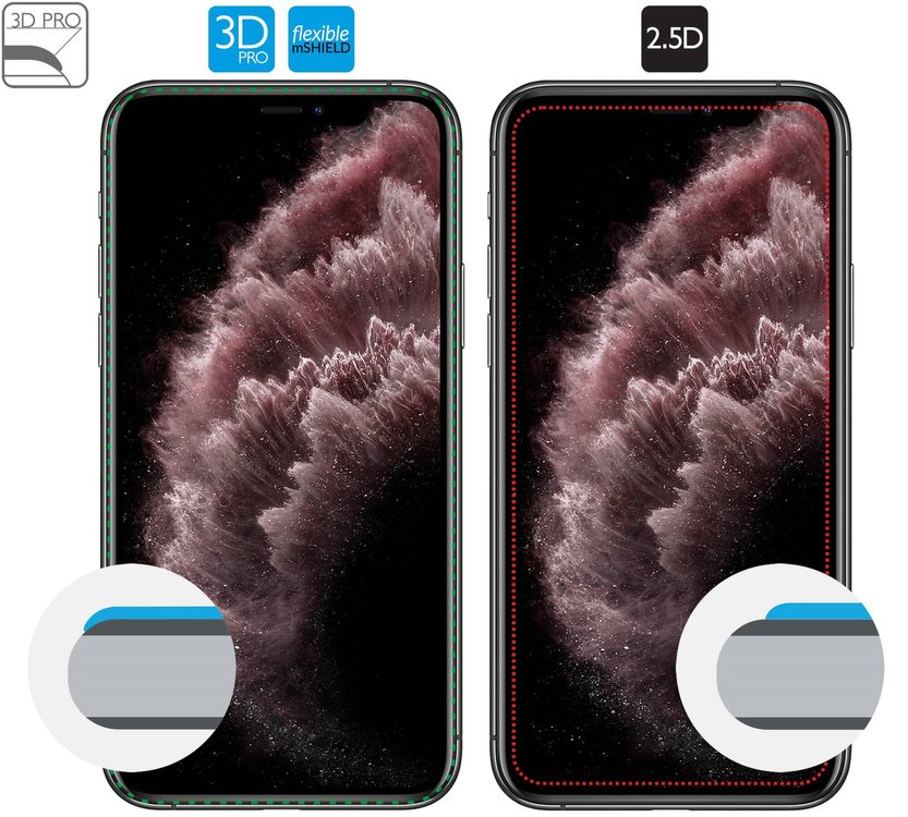 moVear flexible mSHIELD 3D PRO do Apple iPhone 11 Pro Max / Xs MAX (6.5"). Pancerne szkło hybrydowe.