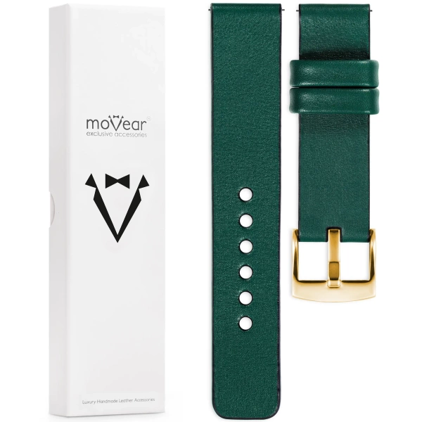 moVear Prestige S1 Skórzany pasek 22mm do zegarka | Zielony butelkowy [rozmiary XS-XXL i klamra do wyboru]