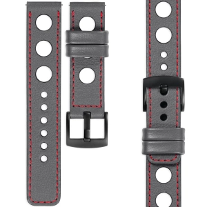 moVear Prestige R1 Skórzany pasek 24mm do zegarka | Szary, czerwone przeszycie [rozmiary XS-XXL i klamra do wyboru]