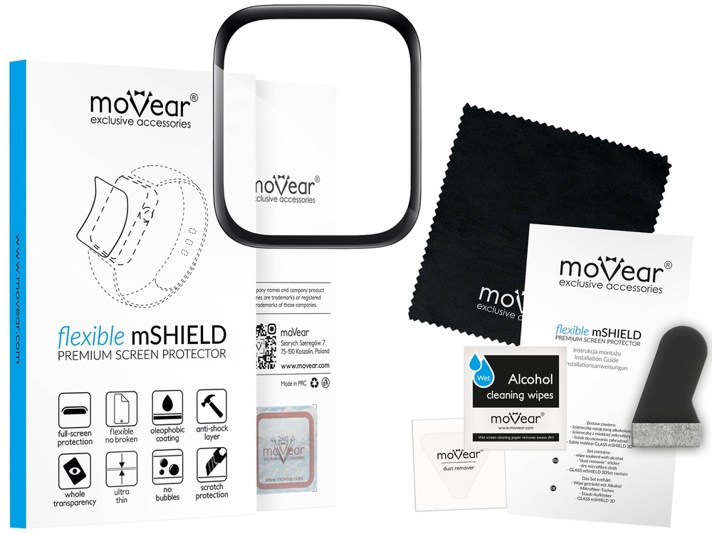 moVear flexible mSHIELD 3D PRO do Apple Watch 3/2/1 (42mm) (1.65"). Pancerne szkło hybrydowe.