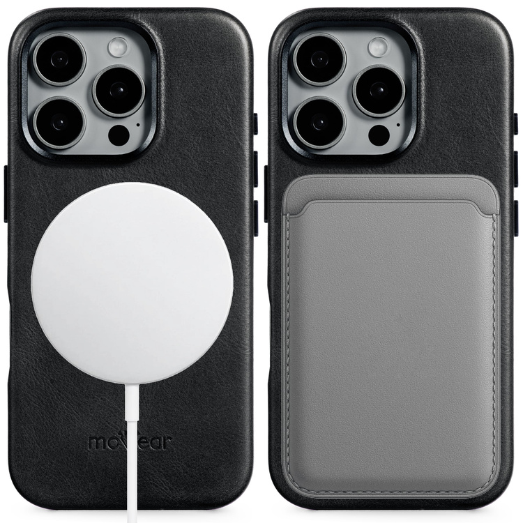 moVear backCover 4S Skórzane plecki do Apple iPhone 16 Pro (6.3") | kompatybilne z MagSafe, Skóra naturalna olejowana (Czarna)