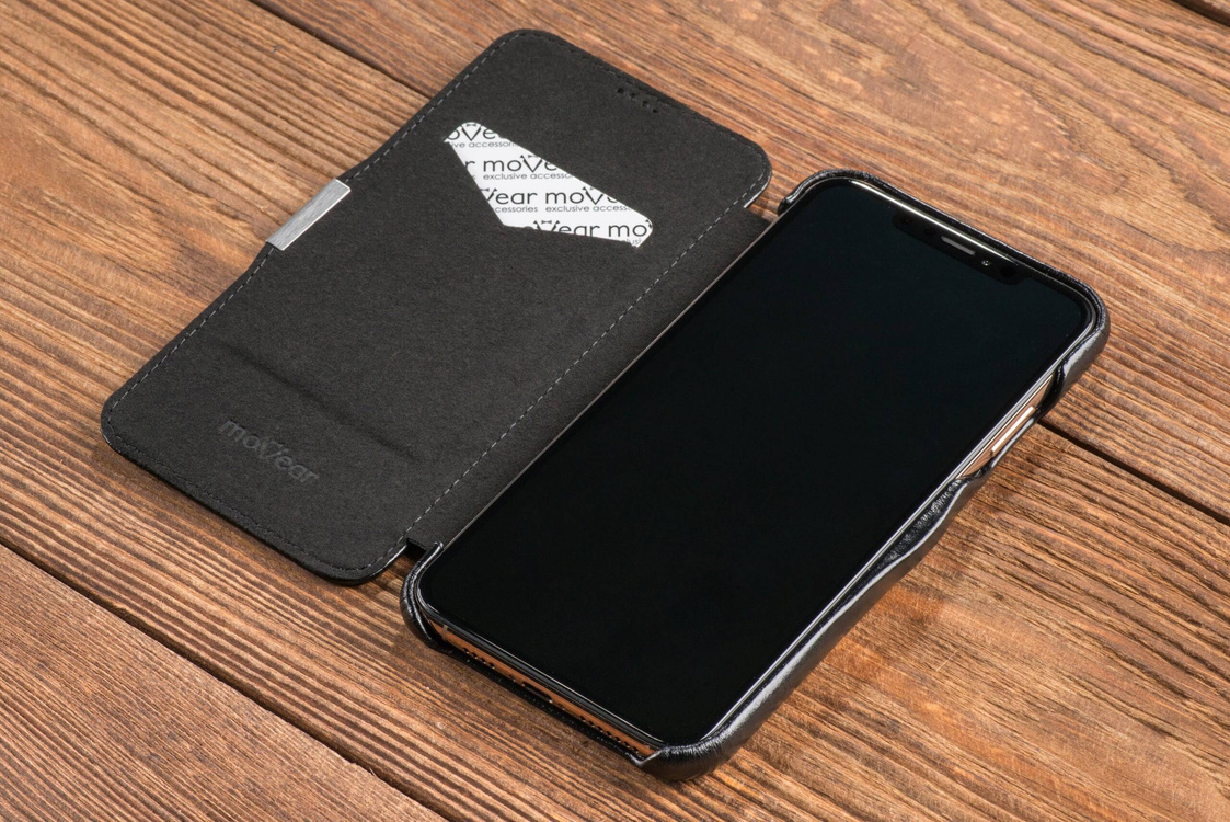 moVear flipSide C skórzane etui do Apple iPhone Xs MAX (6.5") | Skóra naturalna vintage (Czarna)