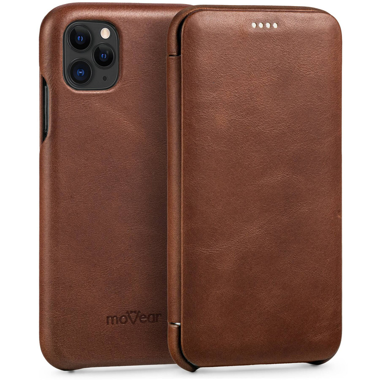 moVear flipSide S skórzane etui do Apple iPhone 11 Pro Max (6.5") | Skóra naturalna olejowana (Ciemnobrązowa)
