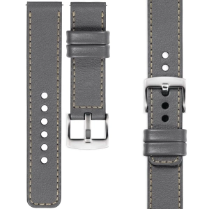 moVear Prestige C1 Skórzany pasek 18mm do zegarka | Szary, kremowe przeszycie [rozmiary XS-XXL i klamra do wyboru]
