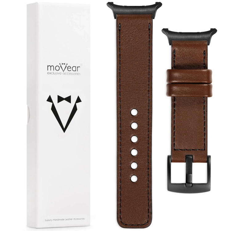 moVear Prestige C1 Skórzany pasek 24mm do Samsung Galaxy Watch Ultra | Ciemnobrązowy, czarne przeszycie [rozmiary XS-XXL i klamra do wyboru]