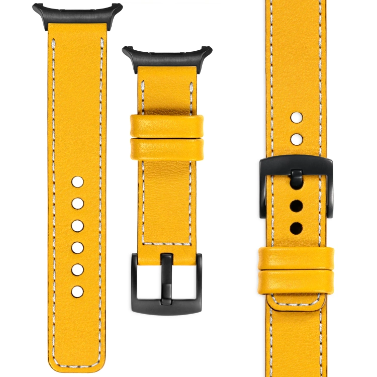 moVear Prestige C1 Skórzany pasek 24mm do Samsung Galaxy Watch Ultra | Żółty, białe przeszycie [rozmiary XS-XXL i klamra do wyboru]
