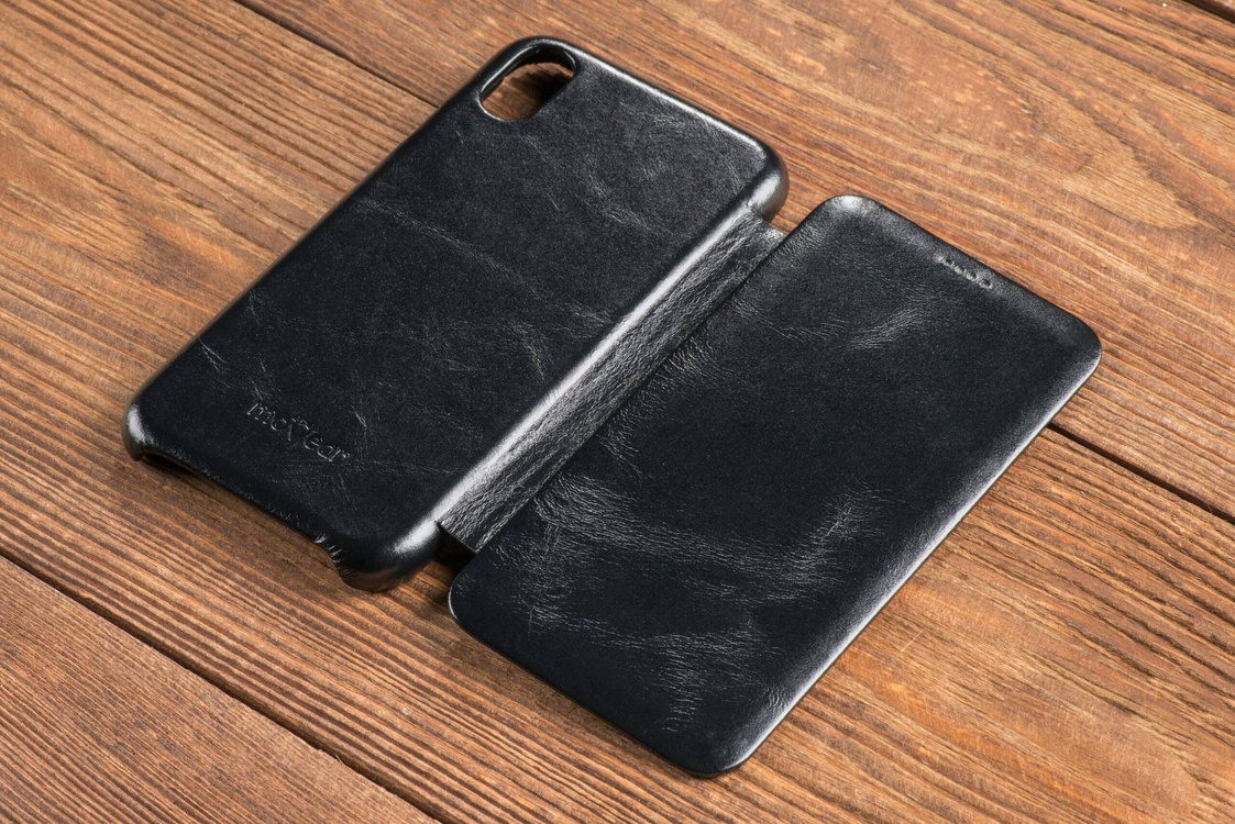 moVear flipSide S skórzane etui do Apple iPhone Xr (6.1") | Skóra naturalna vintage (Czarna)