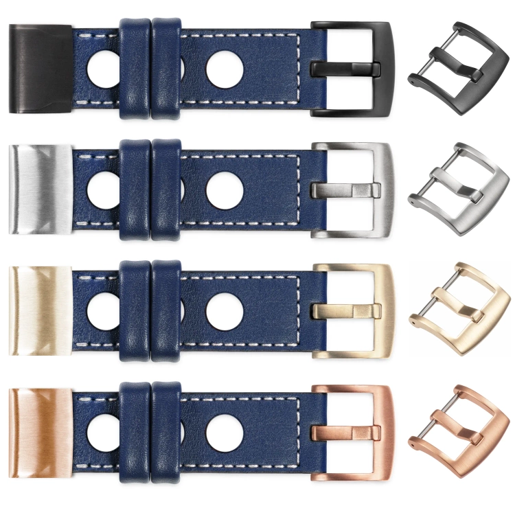 moVear Prestige R1 Skórzany pasek do Garmin QuickFit 22mm (Fenix / Forerunner / Epix / Instinct / Enduro / Quatix / MARQ - 47/45mm) | Granatowy, białe przeszycie [rozmiary XS-XXL i klamra do wyboru]