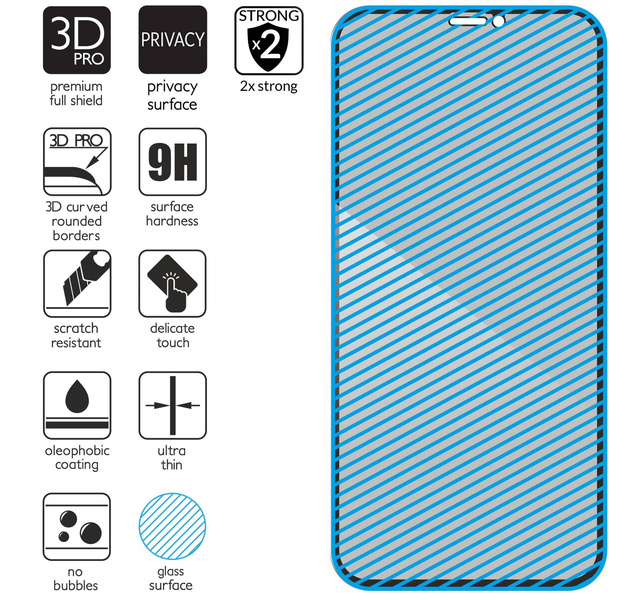 2 szt. | moVear GLASS mSHIELD 3D PRO privacy do Apple iPhone 11 Pro / Xs / X (5.8") | (Prywatyzujące)