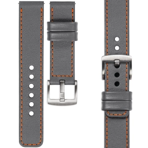 moVear Prestige C1 Skórzany pasek 18mm do zegarka | Szary, ciemnopomarańczowe przeszycie [rozmiary XS-XXL i klamra do wyboru]