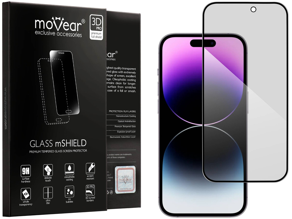 moVear GLASS mSHIELD 3D PRO privacy do Apple iPhone 14 Pro Max (6.7") | (Prywatyzujące)