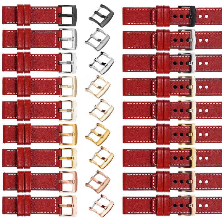 moVear Prestige C1 Skórzany pasek 22mm do zegarka | Czerwony szkarłatny, białe przeszycie [rozmiary XS-XXL i klamra do wyboru]