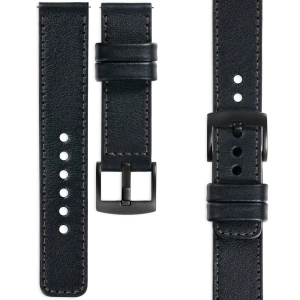 moVear Prestige C1 Skórzany pasek 20mm do Samsung Galaxy Watch 7 / 6 / 5 / 4 / 3 & Pro / FE / Classic / Active | Czarny, grafitowe przeszycie [rozmiary XS-XXL i klamra do wyboru]